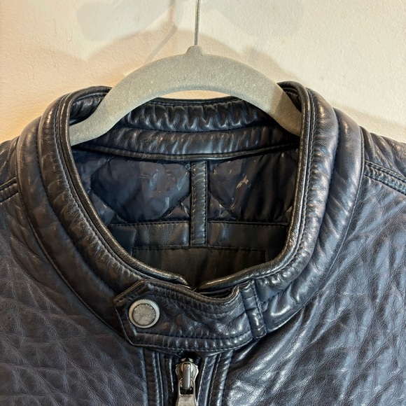 MARC NEW YORK Sz L Jacket by Andre Marc Pebbled Vegan Leather Lined Dark Blue - Picture 5 of 12